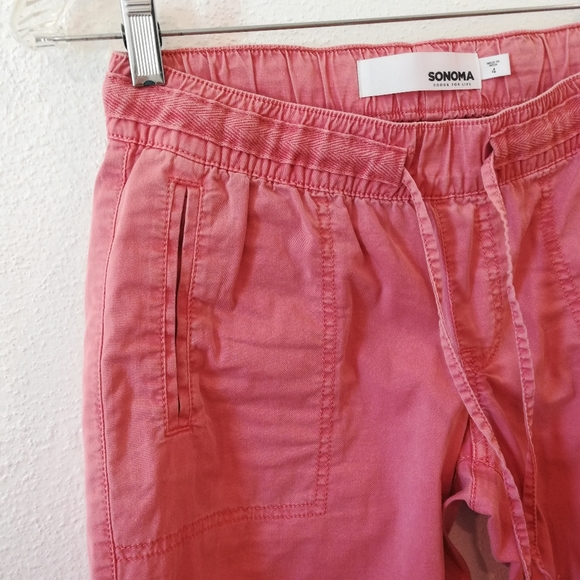 SOLD Sonoma Coral Drawstring Waist Roll Tab Legs Capri Pants Size 4 - Picture 4 of 12